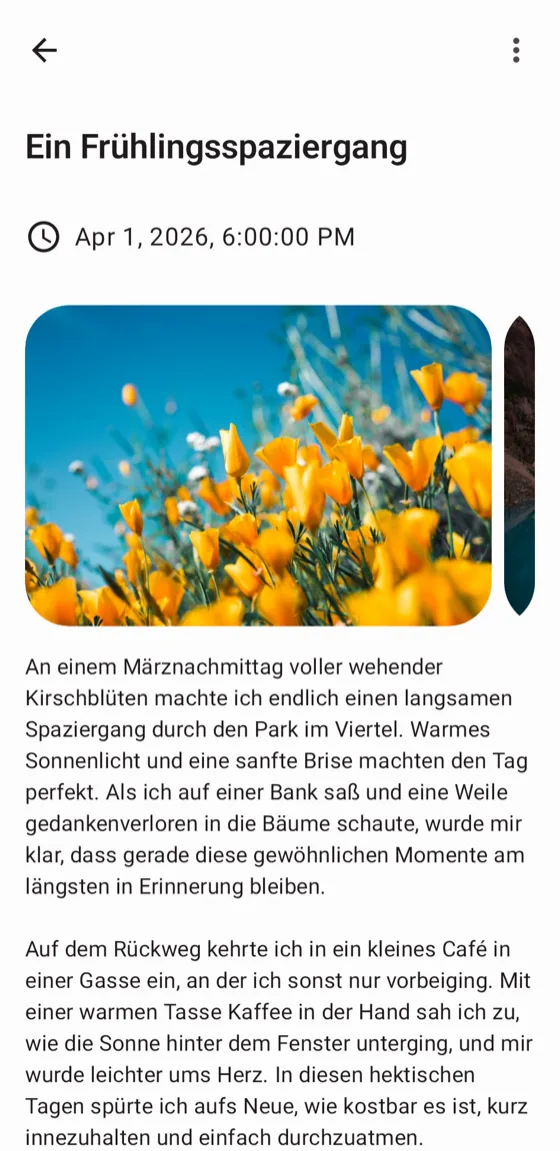 Schreibbildschirm mit Foto, Ort und Wetter