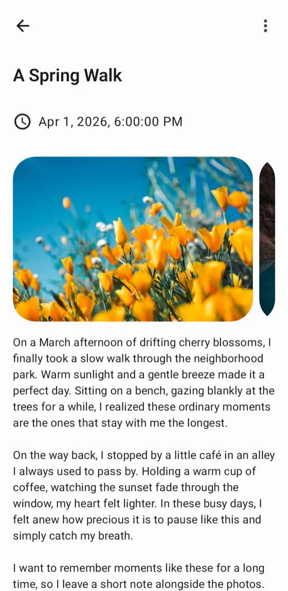 Writing screen with photo, location and weather