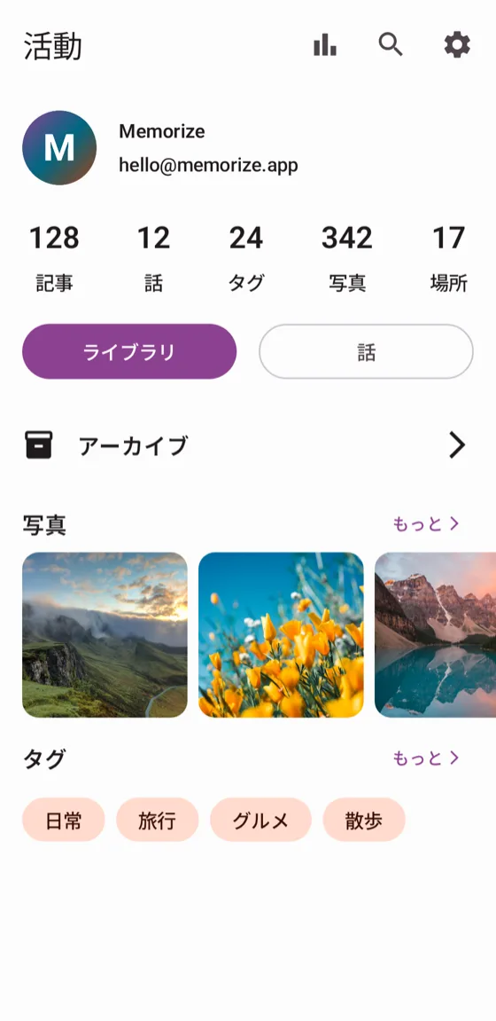 アクティビティ記録画面